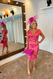 Miley pink and orange floral print occasion wear dress