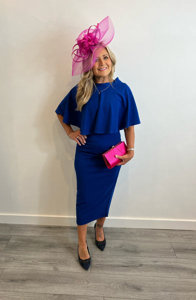 blue dress with pink Callie two piece dress and cape in royal blue – Deja Elite Boutique