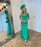 Roisin green Bardot crossover maxi dress