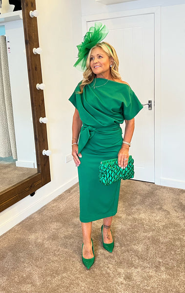 Kevan Jon Poppy tie knee dress Kelly green Deja Elite Boutique Kevan Jon Poppy tie knee dress Kelly green Deja Elite Boutique