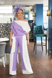 Kevan Jon Kimi slit jumpsuit lilac and cream