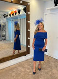 Beth royal blue Bardot dip hemline midi dress