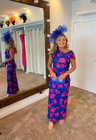 Anita blue, fucshia floral print side split maxi dress