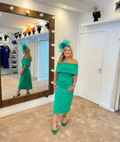 Beth green Bardot dip hemline midi dress