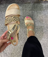 Stepping it up gladiator sandals - nudes, gold, animal print