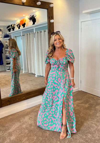 Orla green and pink split maxi dress – Deja Elite Boutique