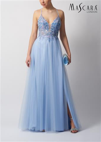 Mascara MC11512 tulle sequin prom dress, ballgown in sky blue