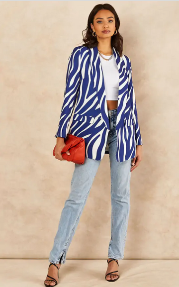 Royal blue printed blazer outlet