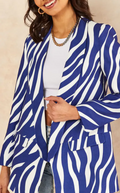 Oversized royal blue and white zebra print blazer