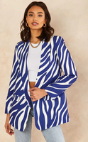 Oversized royal blue and white zebra print blazer