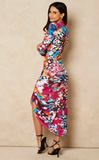 Forever pinks multi print slinky high low wrap midi dress