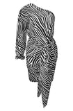 Danika zebra print one shoulder dress black and white