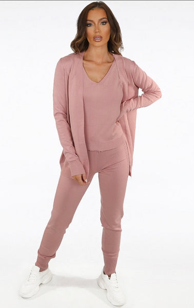 Dusty Pink Knitted 3-Piece Loungewear Set