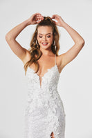 Leona silver, white sequin prom dress by Tiffanys