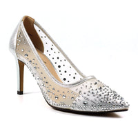Lunar Argo diamante mesh low heel court shoes silver