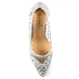 Lunar Argo diamante mesh low heel court shoes silver