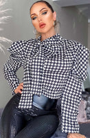 Dogtooth pussy bow blouse - one size fits 6-14
