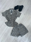 Deena cream /black satin shorts pyjamas - one size