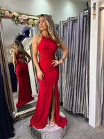 Selena red scallop back formal dress prom dress