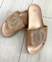 Rosie  feet’ diamante rose hold sliders sandals