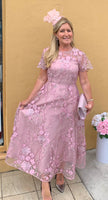 Dusty pink floral appliqué lace skater style dress - mum of the bride or groom