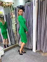 Irina long sleeve ruched midi dress green