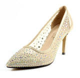 Lunar Argo diamante mesh low heel court shoes gold party shoes