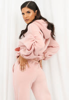 Ruched sleeve hoodie and joggers set - rose pink