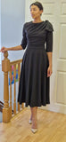 Cath Bow shoulder tea length black dress
