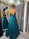 Esme teal  embellished tulle ballgown prom dress