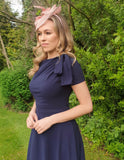 Kate Bow shoulder tea length navy dress