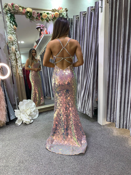Aura two tone sequin prom dress long formal gown Deja Elite Boutique Aura two tone sequin prom dress long formal gown Deja Elite Boutique