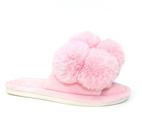 Lunar Octavia pom pom  luxury faux fur slippers - pink