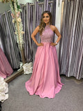 Candi Crystal embellished satin prom dress, bridesmaid dress