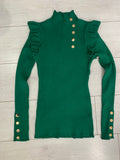 ‘Frill of it all’ soft knit button detail jumper - green