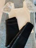 Black high waist luxury trousers with faux leather & stud  side stripe embellishment