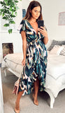 Leaf print ruffle detail maxi dress