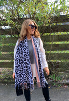 Grey leopard print giant scarf
