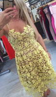 Yellow lace strappy skater dress