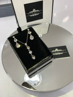 Three’s a charm drop earrings, pendant Swarovski elements jewellery set - white diamante