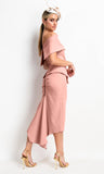 Kevan Jon peplum Queenie Bardot dress in blush pink