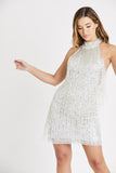 Charli silver and white shimmy tassel party dress