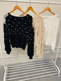 Casey cable knit jumper with pearl embellishment