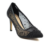 Lunar Argo diamante mesh low heel court shoes black party shoes