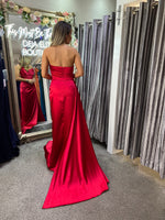 Suki satin side train full length prom dress red