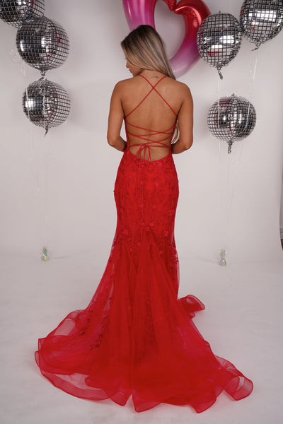 Scarlet red fishtail prom dress Deja Elite Boutique Scarlet red fishtail prom dress Deja Elite Boutique