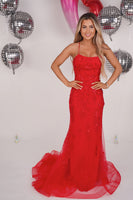 Scarlet red fishtail prom dress