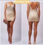 Lucy  ultimate short crystal party dress - nude