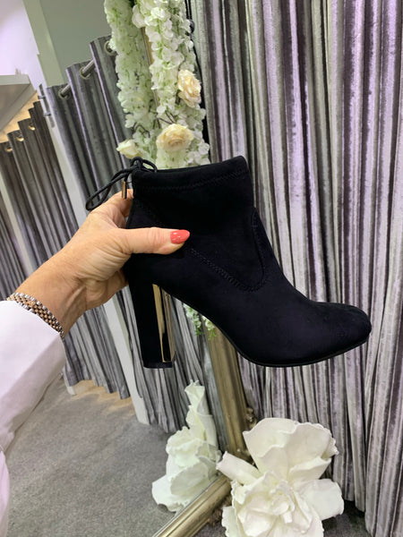 Suede sock boots with gold heel detail