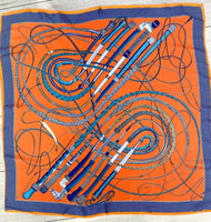 Silk blend bright scarf - orange, royal rope  print